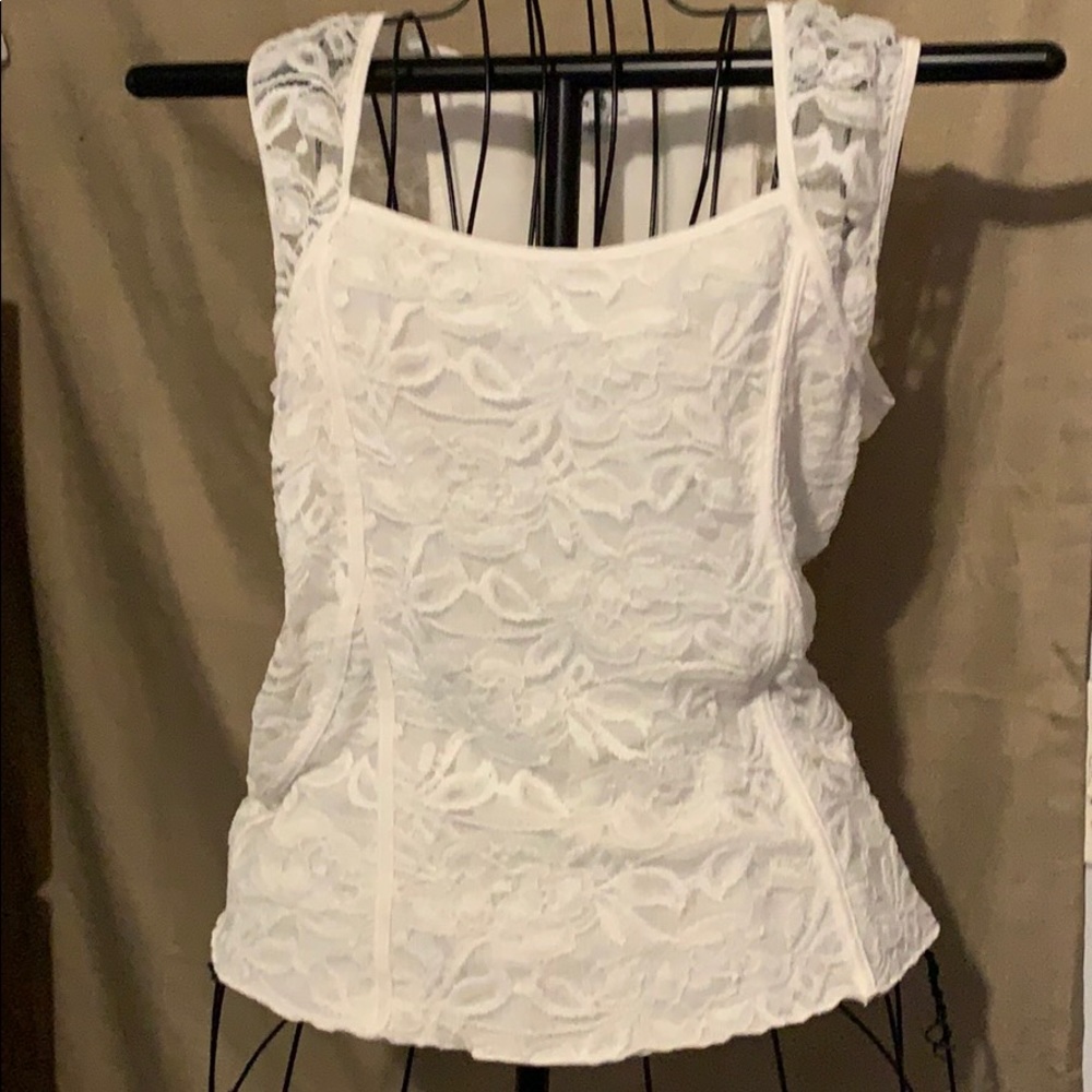 Cache white lined lace blouse xl